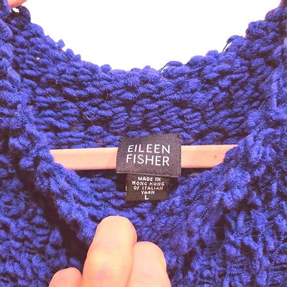 Eileen Fisher Blue Violet Nubby Italian Wool Blend Funnel Mock Neck Sweater L - Picture 3 of 11